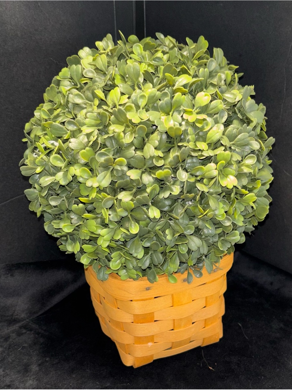 Artificial Boxwood Topiary in Green with Woven Basket